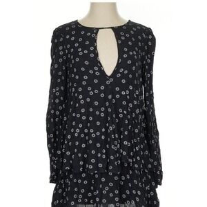 NEW Free People Mini Dress Women SM Floral Deep V Flowy Black Sexy Retro Boho